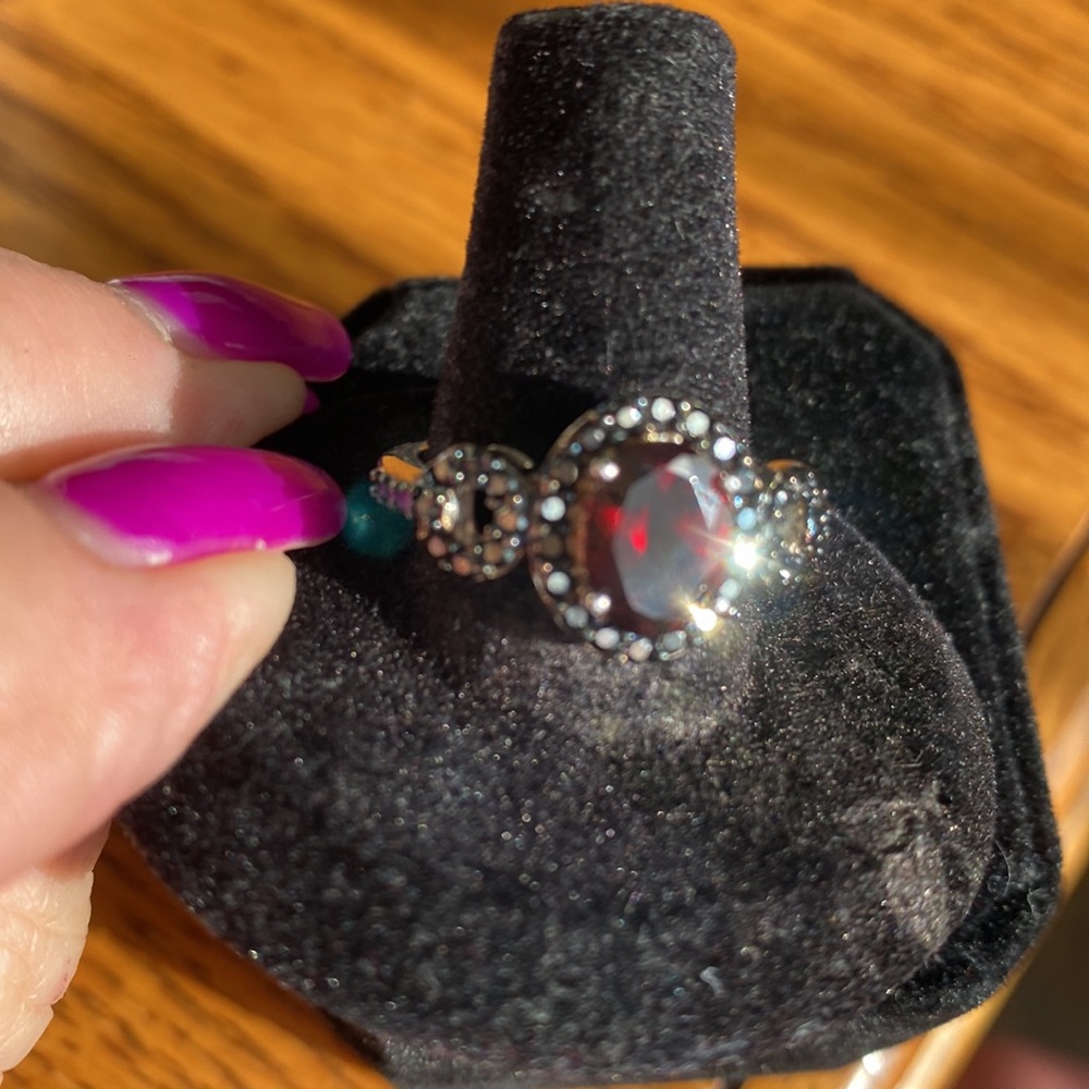 πΈ VEMELHO GARNET AND BLACK SPINEL COMPLETE SET πΈ SIZE 8 RING πΈ - Picture 8 of 16